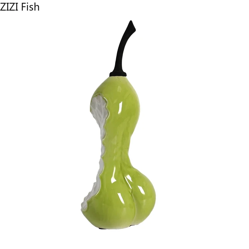 Green Pear Pendulum Sculpture Artificial Fruit Artistic Statues Tabletop Home Decorations Ornaments Miniatures Figurines Crafts