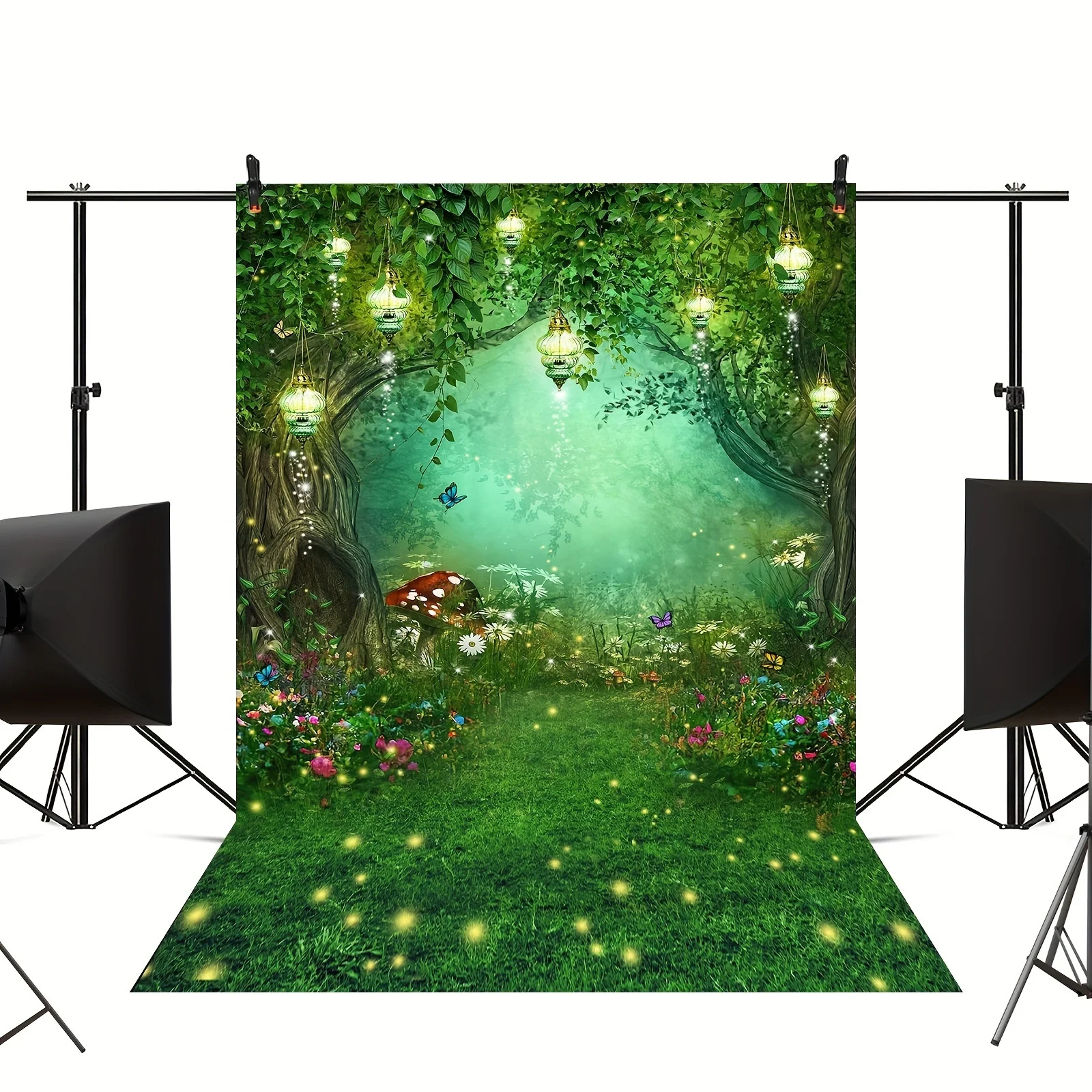 Magischer Waldmärchen-Hintergrundstoff – Polyesterfaser-Hintergrund mit Schmetterlingen, geeignet für Hochzeiten und Partys