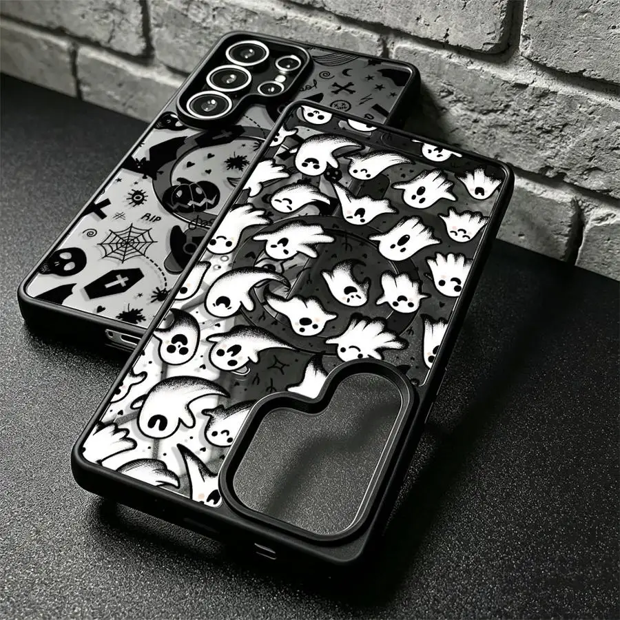 Case for Samsung Galaxy S26 S22 S23 Ultra S25 S25 S23+ S26+ S24+ S24 FE Plus Magnetic Phone Cover Happy Halloween Ghost Witch