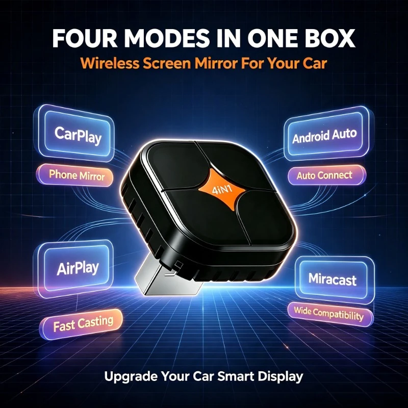 BT5.0 5G WiFi Car Cast Adapter OTA Upgradable 4in1 Mirror Dongle For Highway Driving Car Multimedia