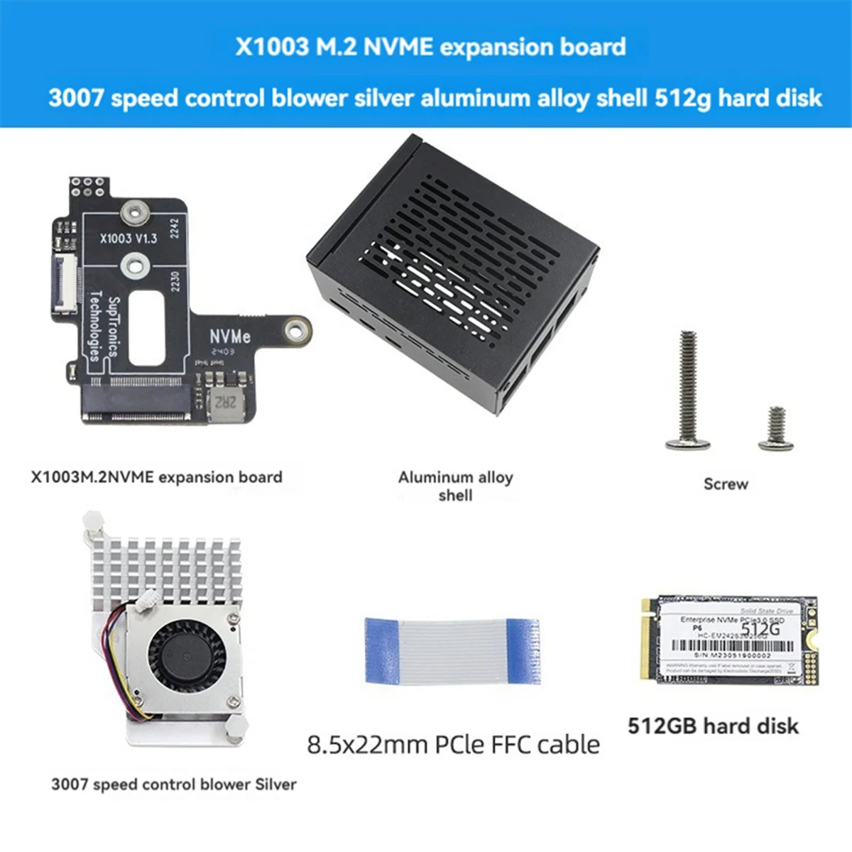 For 5 PCIe to M.2 NVMe HAT+Radiator+Case for 2242 2230 NVMe SSD Expansion Board 512GB SSD Kit