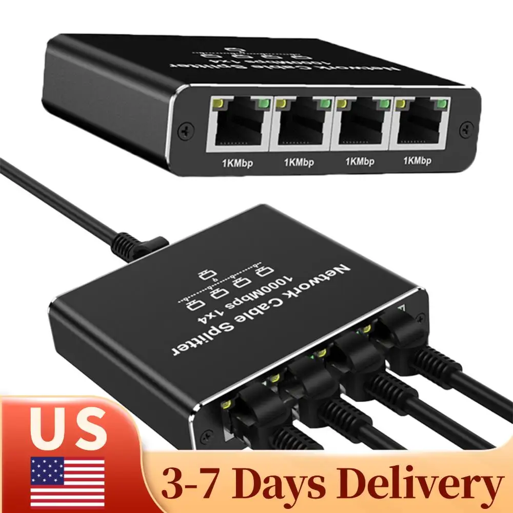 

1 To 4 Internet Splitter Adapter with USB Power Cable 1000Mbps High Speed 4 Devices Simultaneously Networking for Cat6/7/8 Cable