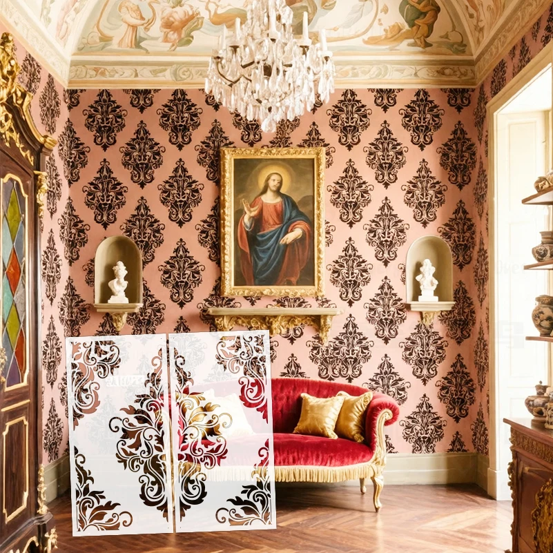 

40cm - 80cm Stencil Wall Custom For Plaster Template To Paint Putty Decorative Painting Damask Vintage Retro Luxury S393