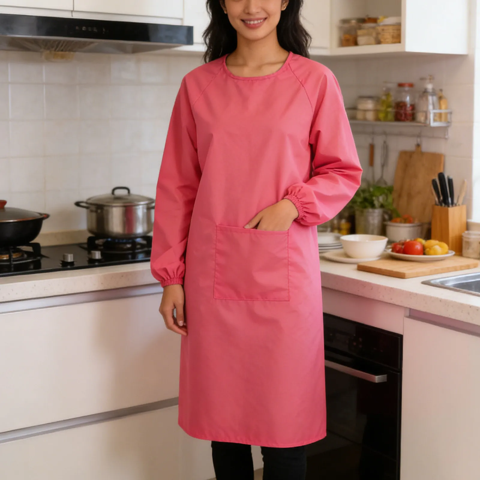 Waterproof Work Apron Long Sleeve Smock Overalls Oil Proof Kitchen Cooking Cleaning Dishwashing Professional Service