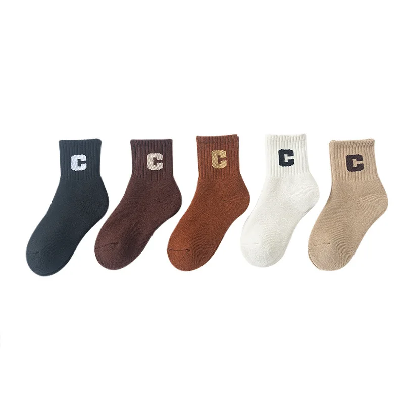 5 Pairs of Children\'s Socks Autumn and Winter Thickened Warm Can Not Ball Simple Personality Male and Female Mid-tube Socks