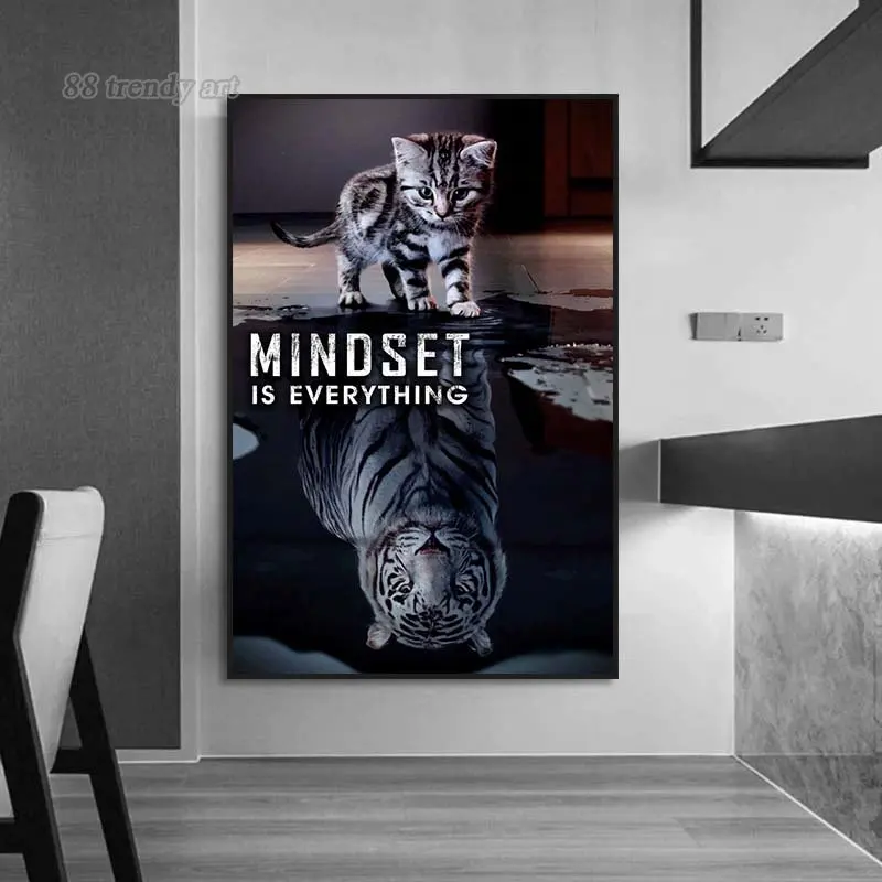 Mindset Is Everything Cat Lion Fish Pig Canvas Painting Motivatonal Qoutes Posters Inspirational Wall Art Pictures Home Decor