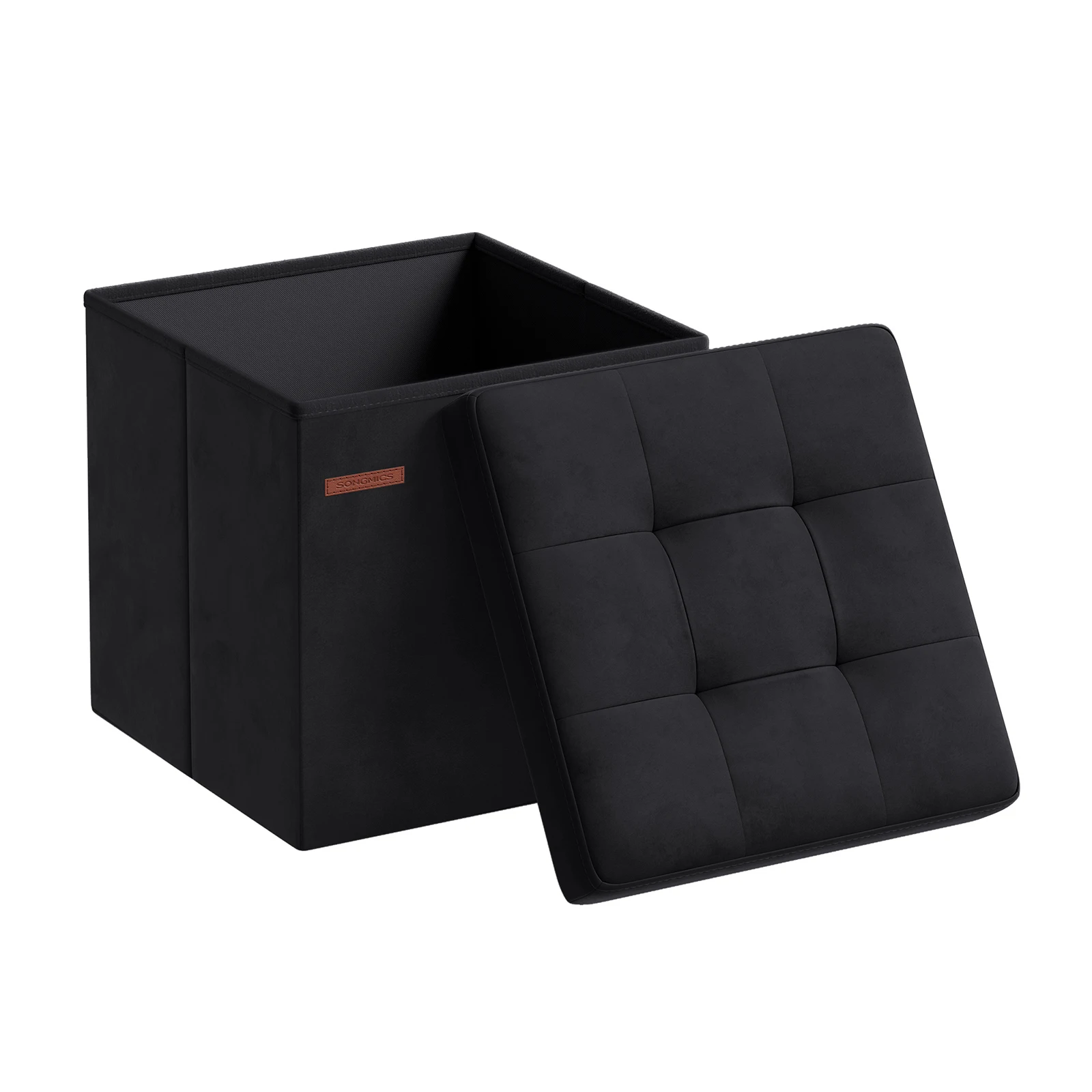 SONGMICS Storage Ottoman, Foldable Small Ottoman Foot Rest, Ottoman with Storage, Load up to 300 kg, for Living Room, Bedroom