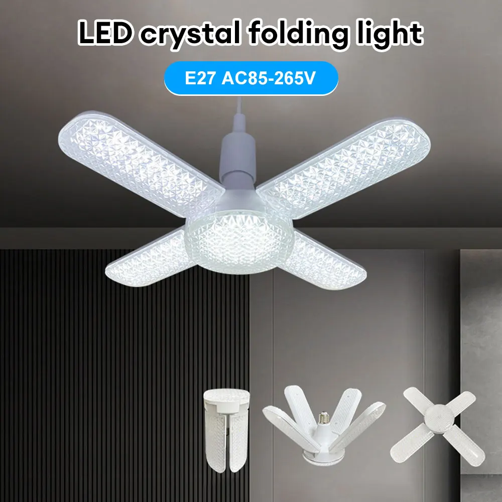 E27 Folding Ceiling Lamp LED AC 86-265V Crystal Folding Light 45/50/60 Cool White 360 Degrees Ceiling Light for Warehouse Garage