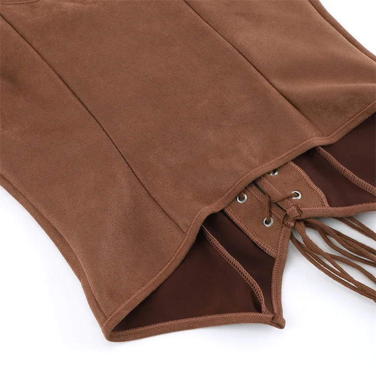 Retro Mittelalterliches Damen-Wildleder-Korsett-Oberteil Vintage Viktorianische Piraten-Damenweste Renaissance Cosplay Piraten-Halloween-Crop-Weste – Detail 6