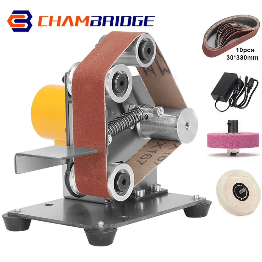 110V/220V Polishing Grinding Machine Mini Electric Belt Sander Cutter Edges Sharpener Multifunctional Grinder 7 Speed Adjustable