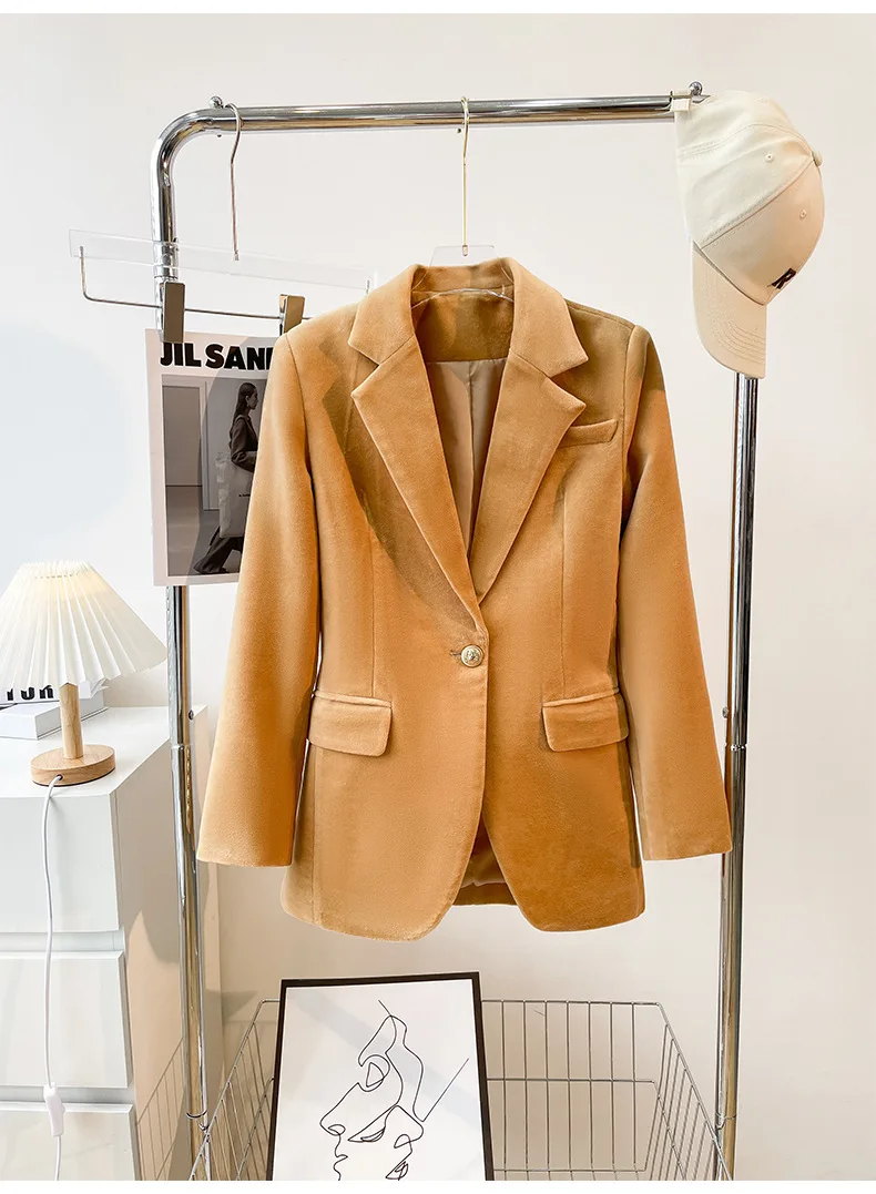 2025 printemps automne nouveau costume à bouton unique pantalon ensemble revers irrégulier Simple chameau femmes costume pantalon ensembles traf femme ropa mujer