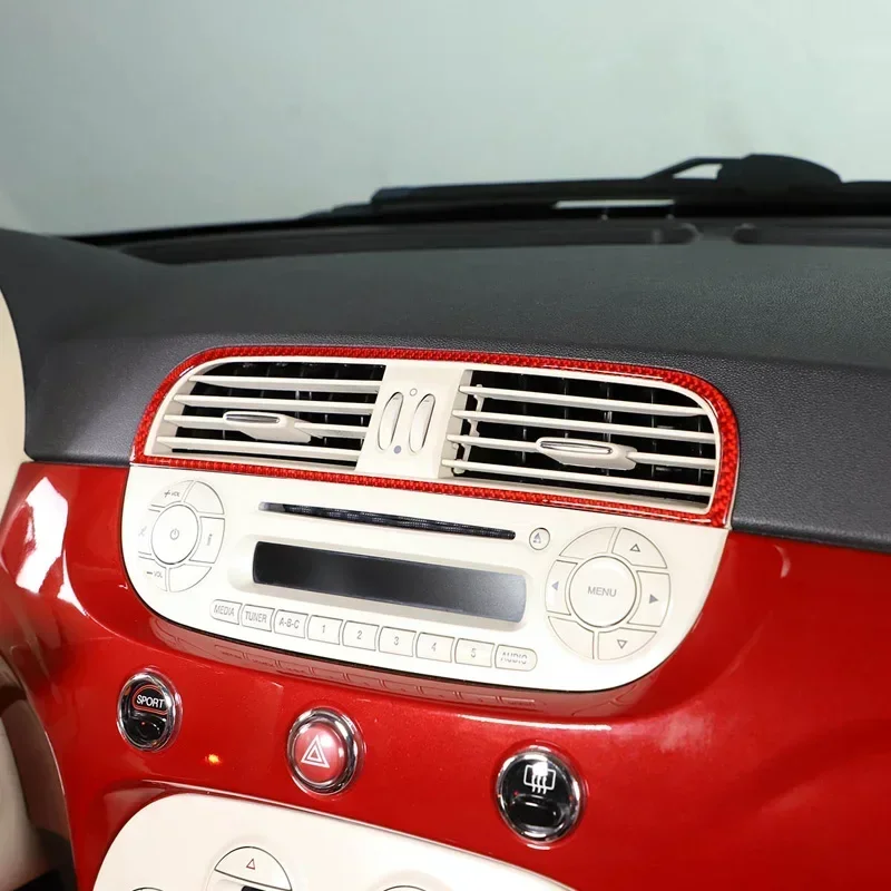For Fiat 500 2011-2019  Real Carbon Fiber Car Center Console Air Outlet Frame Sticker Trim For Fiat Abarth 595 2012-2019