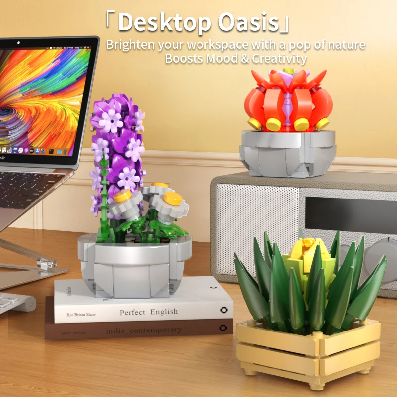 KAVO blocs de construction en pot plante succulente bricolage jardins d'arbres blocs de construction romantiques modèle briques enfant ensembles Kits jouet fille