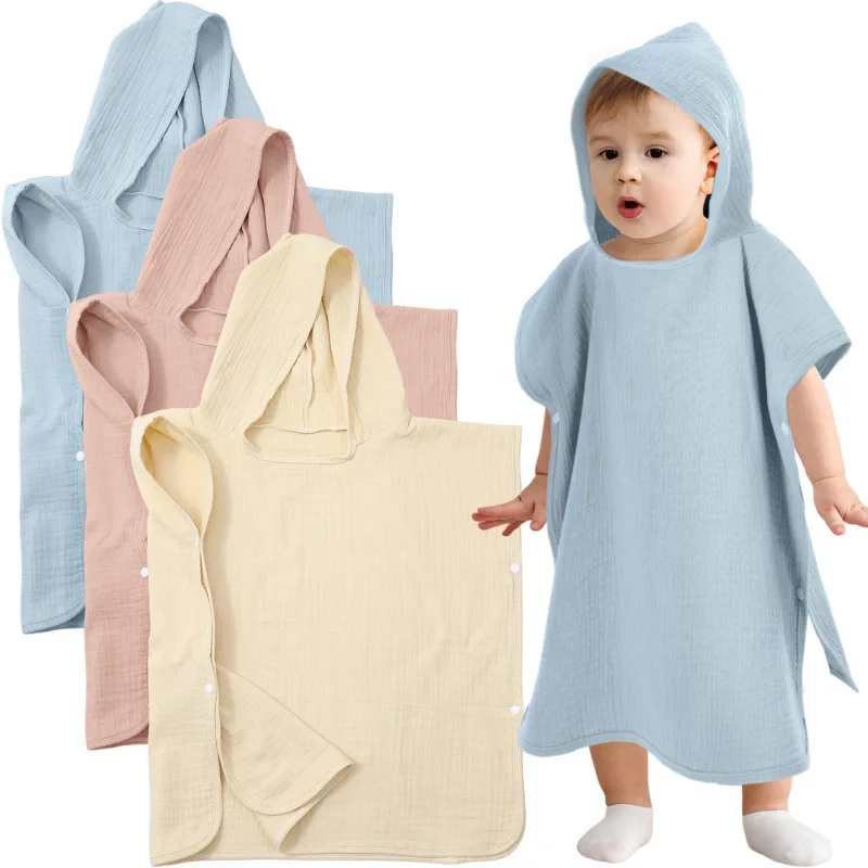 muslin-cotton-unique-cuff-baby-hooded-towel-bath-towel-for-boys-girls-bathrobe-sleepwear-quick-dry-solid-color-infant-ponchos
