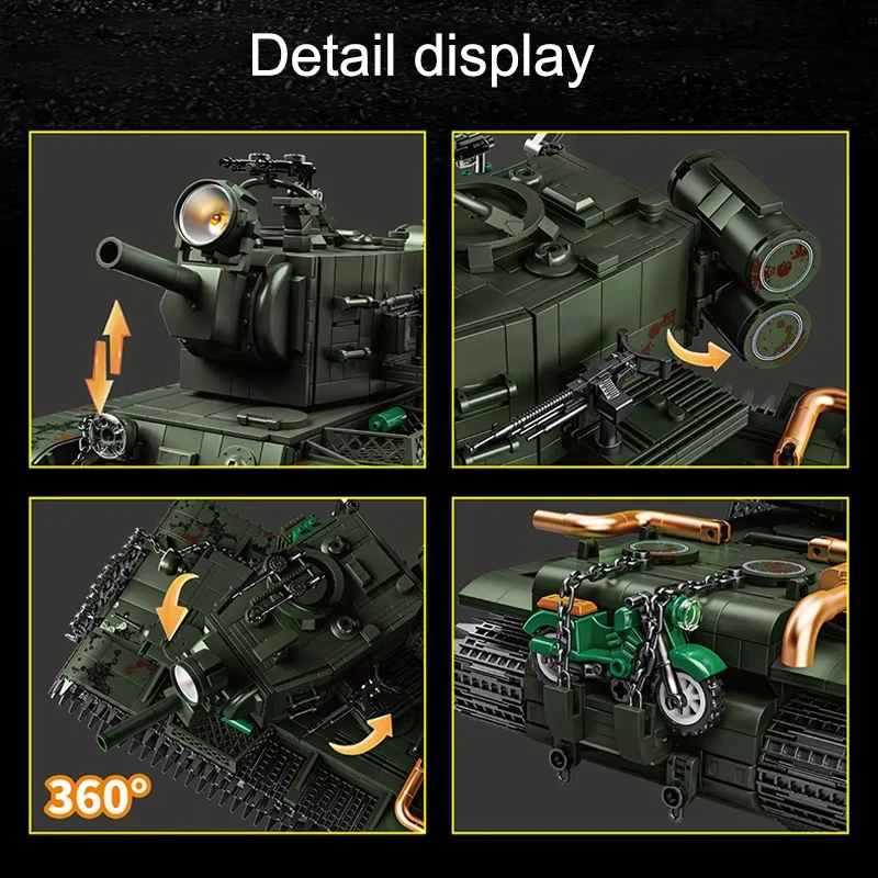 MOC WW2 Germany Military KV2 Super Heavy Tank Building Blocks Kit,2235Pcs Military Model Decoration Bricks DIY Toys Kids Gifts