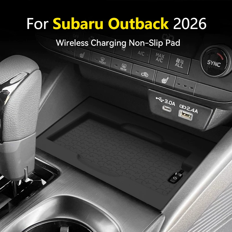 スバル・アウトバック2026用、センターコンソール用ワイヤレス充電パッド、シリコン製滑り止め収納マット、インテリア改造用アクセサリー
