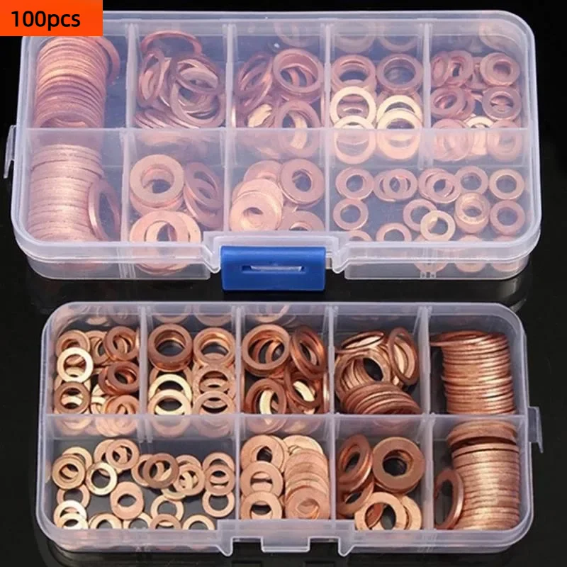 Copper Washer Gasket Nut and Bolt Set Flat Ring Seal Assortment Kit with Box //M8/M10/M12/M14 for Sump Plugs