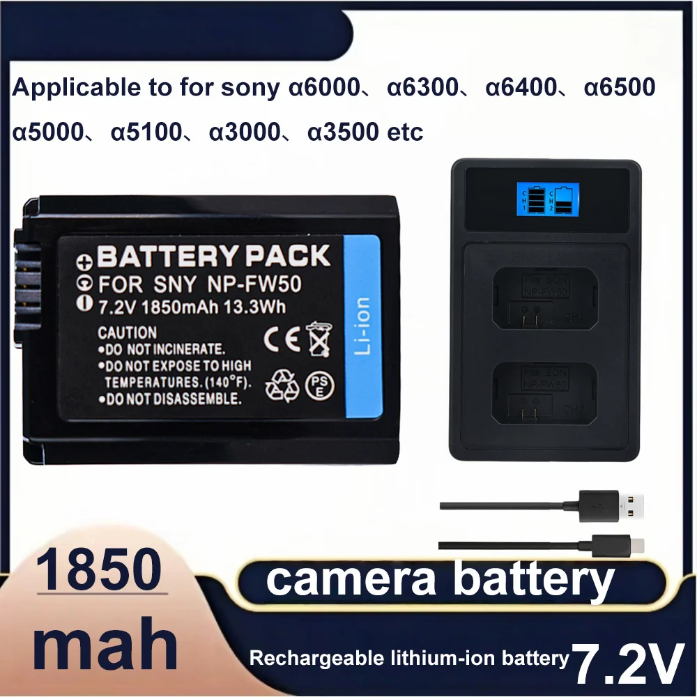 

1-3PCS 1850mAh 7.2V NP-FW50 Battery+LED USB Dual Charger for Sony A6400 A6000 A6300 A7M2 R2 ZVE10 Camera Battery