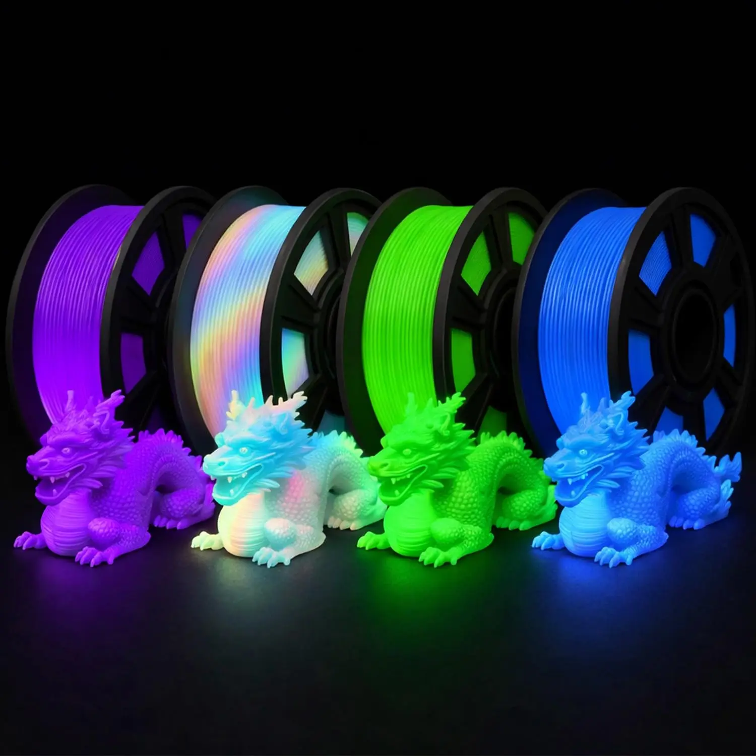 

Glow in The Dark Filament Multicolor, Green, Blue, Purple and Rainbow, PLA Filament 1.75 mm, 3D Printer Filament Bundle,