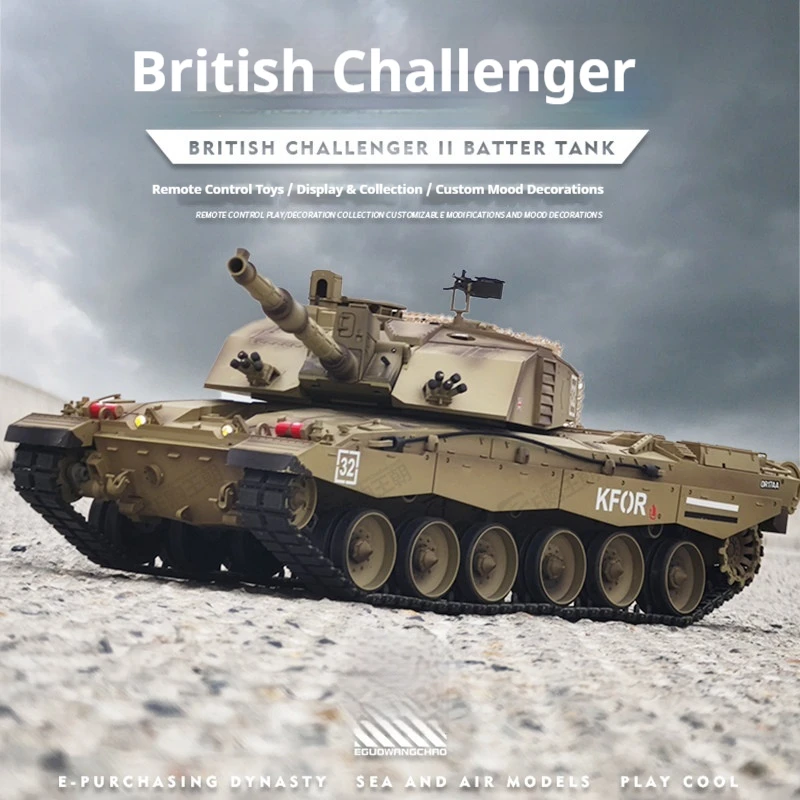 Electric RC British Challenger II Tank Model,Metal Track Simulation Military Vehicle Toy for Boys & Military Hobby Collectors
