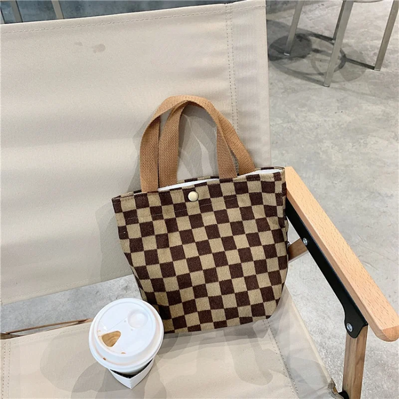 Sac à main rétro en velours côtelé pour femme, petit fourre-tout initié, sac à déjeuner pour fille, sac à bento pour étudiant, sac de transport à la main, pochette pour femme, sacs à main