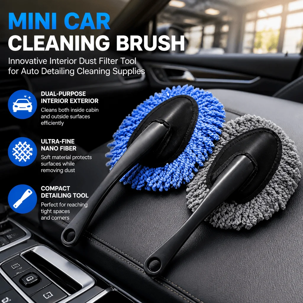 Car Cleaning Brush Auto Detailing Tool Nano Fiber Interior Exterior Dual Use Portable Mini Vehicle Care Accessories Dust Cleaner