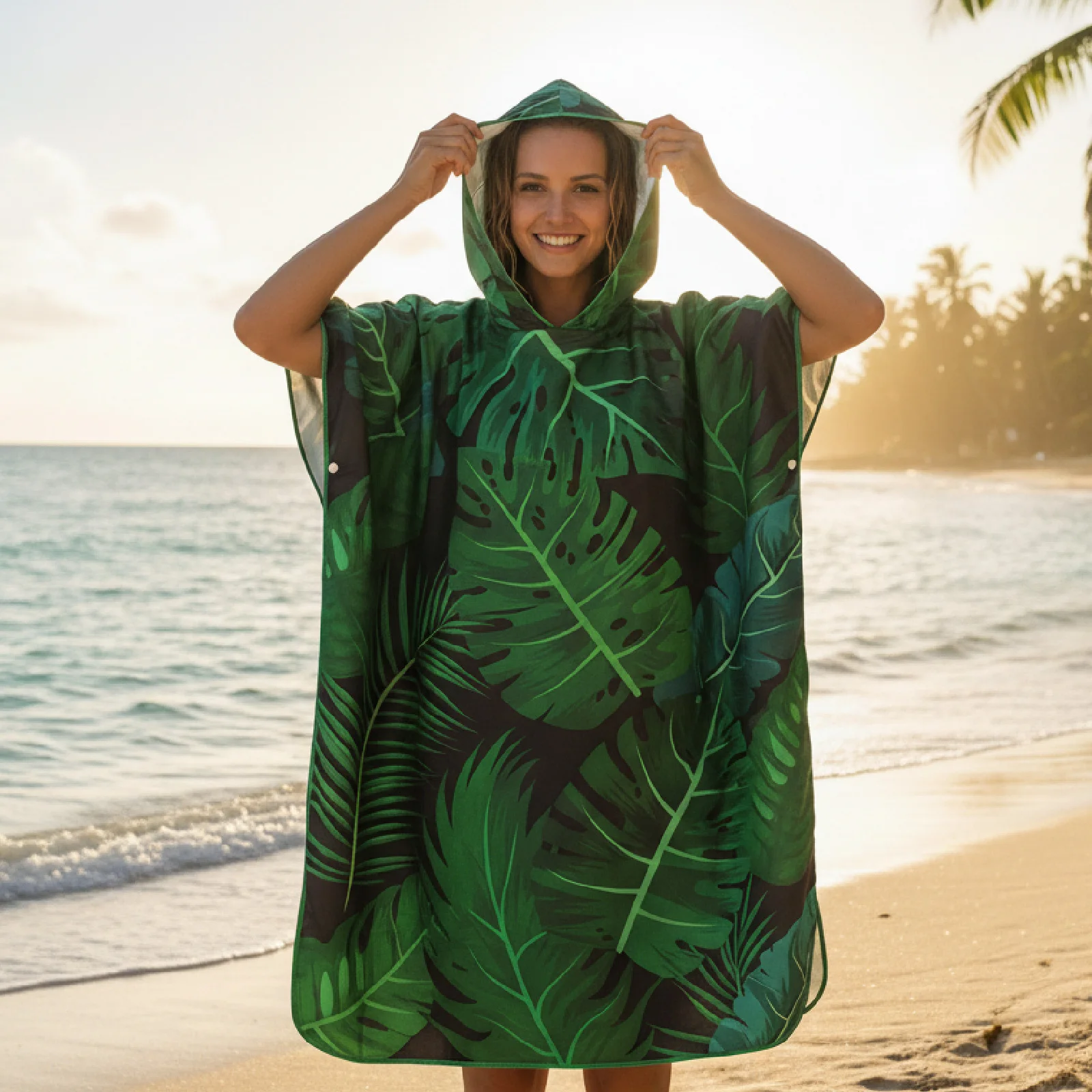 Beach Changing Robe with Hood - Soft Quick-Dry Towel 90x110cm, Sun Swim Surf Cover Up & Privacy Wrap for Outdoor