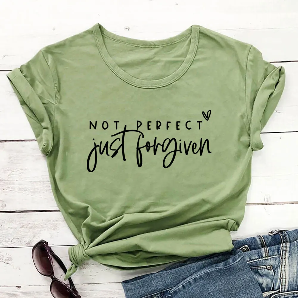 

Not Perfect Just Forgiven Christian Shirt 100%Cotton Women Tshirt Unisex Funny Summer Casual Short Sleeve Top Faith Tee