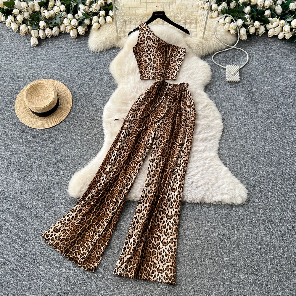 

Two Piece Sets Pant Set Women Leopard Print Sleeveless Sexy Tops Wide Leg Long Pants High Waist Y2k Streetwear Casual Work 2025
