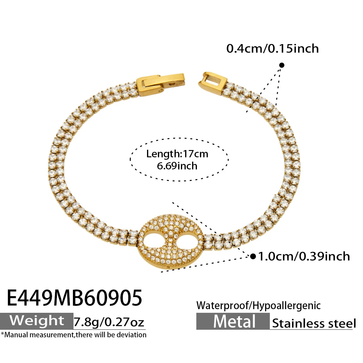 Schweinenasen-Blumen-Charm-Armband Tennis-Armband Edelstahl-Kettenarmband 18k Vergoldetes Armband mit Farbigen Zirkonen für Damen – Detail 7