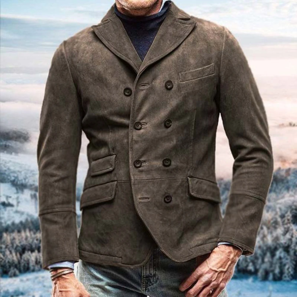 Mens Clothing Autumn And Winter New Fashion Retro Casual Jacket Solid Color Double-Breasted Windproof Lapel Y2k Jacket Men