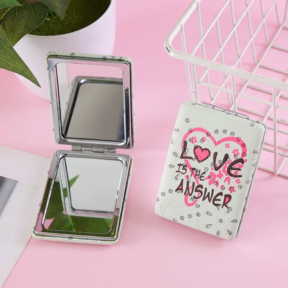 Amor Folding Makeup Mirror, alta definição, espelho cosmético dobrável, elegante dupla face Retângulo Pocket Mirror