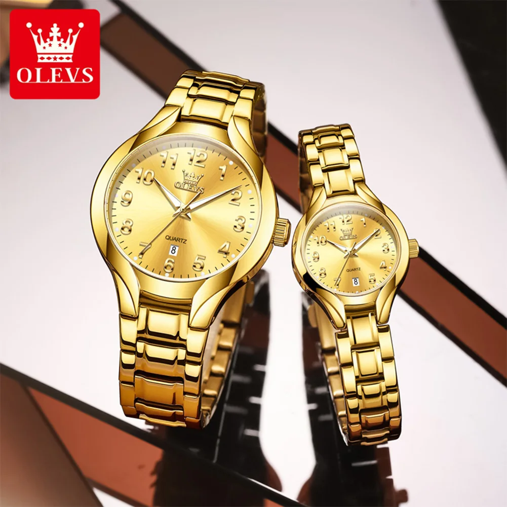 OLEVS 3650 New Couple Watches Pair for Men Women Stainless Steel Waterproof Auto Date Luminous Lover's Quartz Wristwatch Sets