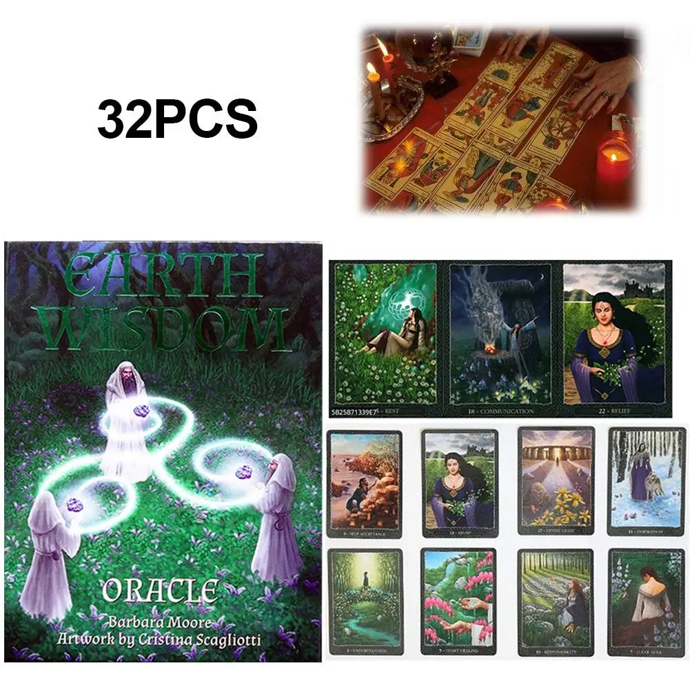 Earth Wisdom Oracle Cards Full English 32 Cards Deck Tarots Mysterious Divination Family Party Board Game Drop Shipping