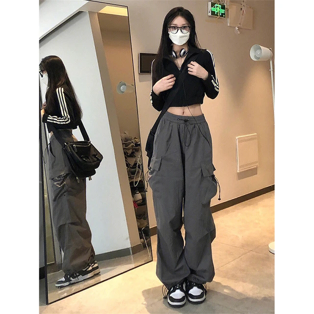 Pantalones de pierna ancha de cintura alta para mujer ropa de calle Y2K Harajuku coreano informal a la moda talla grande ropa para correr venta al por mayor AliExpress