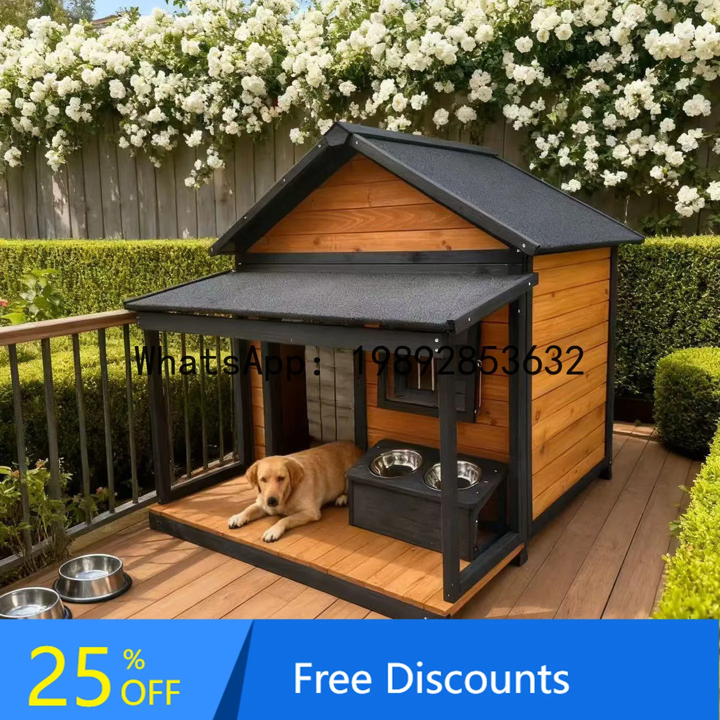 CZ Outdoor Dog Cage Solid Wood Sunproof Rainproof Dog House for Large and Medium Dogs Golden Retriever Cat House