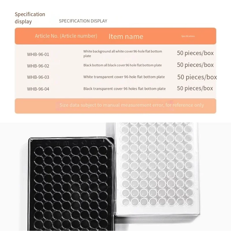 WHB All Black White 96-Well Plate Sterile Pyrogen-Free Laboratory Cell Consumables Chemiluminescent Panel For Science Experiment