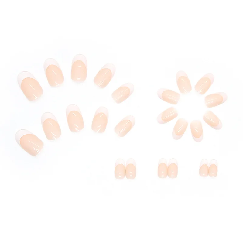 24PCs Jelly Pink Blooming round Head Short Simulation Nail French?style Fake Nails & 1Pc Jelly Paste & 1Pc Frustration Strip Sui