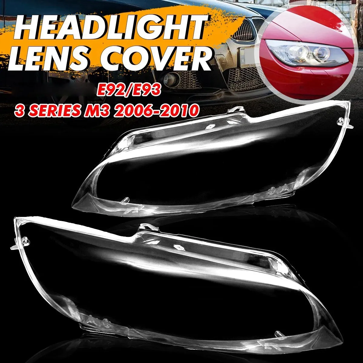 1Pair Headlight Head Light Lamp Lens Cover for BMW E92 E93 Coupe M3 328I 335I Cabrio