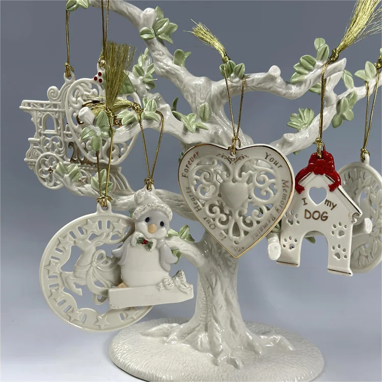 Merry Christmas Ceramic Hand-painted Christmas Pendant Apple Star Heart Reindeer Ornaments Christmas Gift Party Decoration