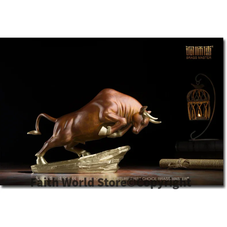 36 LARGE-TOP COOL home office equity market ART --efficacious Talisman Money Drawing gold Charging Bull COW bronze sculpture