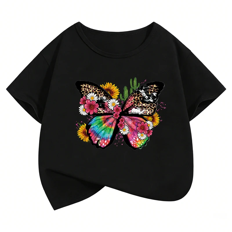 Y2k Butterfly Design T-Shirt Printed T Shirt Girls' Manga Short Sleeve Tops T-Shirts Cute Boys Kids Clothing Summer Spring