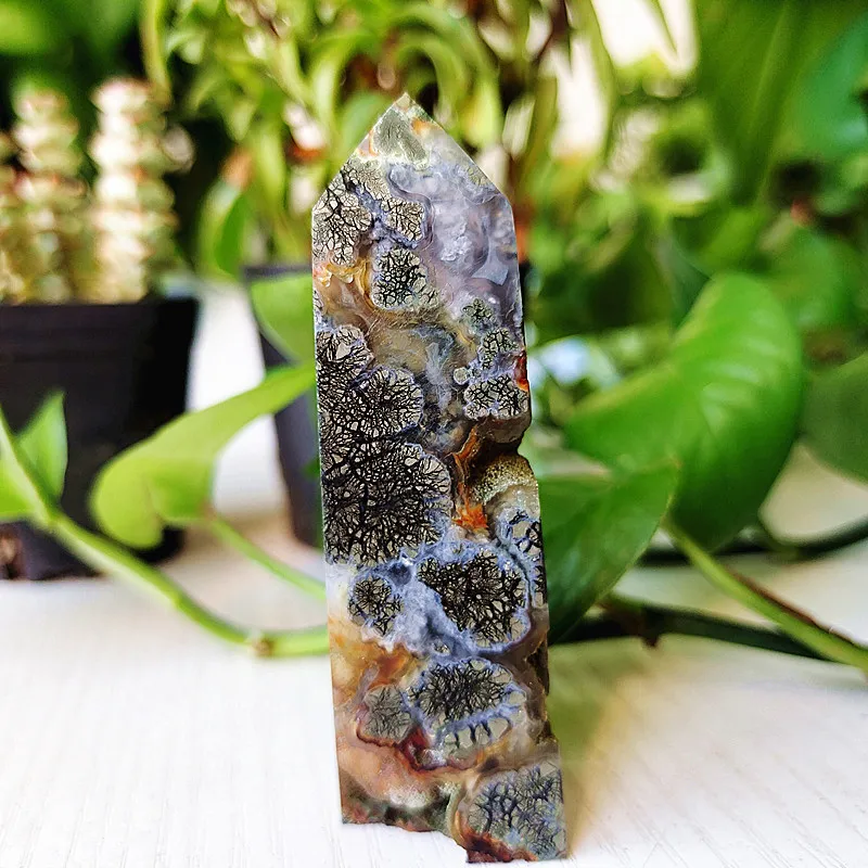 Natural Agate Crystal Tower Stone Wand Point  Room Decoration Agate and Pyrite Mineral Symbiont Ornaments Reiki Healing Crystals