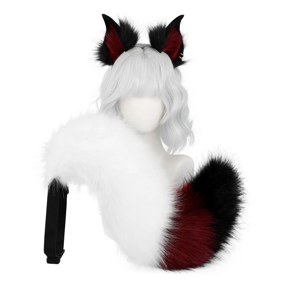 Handmade White Fox Ears Headband Cosplay Headdress Simulation Fox Tail Beast Ears Tail Suit