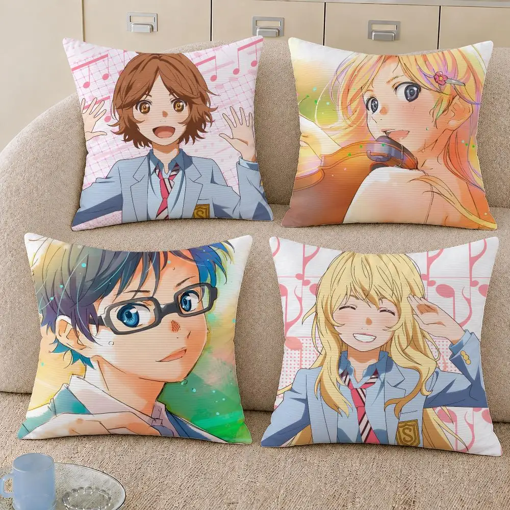 Anime Your Lie In April Cushion Cover Decorative Pillowcase Soft Short Plush Cozy Durable Sofa Home Decor Items Gift