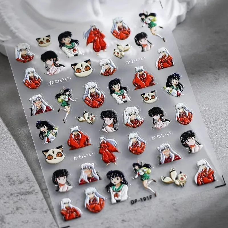 إينوياشا الإغاثة ملصقات الأظافر Sesshoumaru Higurashi Kagome أنيمي الطرفية ثلاثية الأبعاد ثلاثية الأبعاد لطيف الكرتون مسمار ملصقات جديد