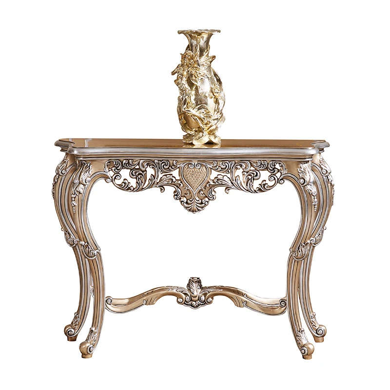 

Classical Italian luxury solid wood hand-carved champagne gold furniture entrance living room console table