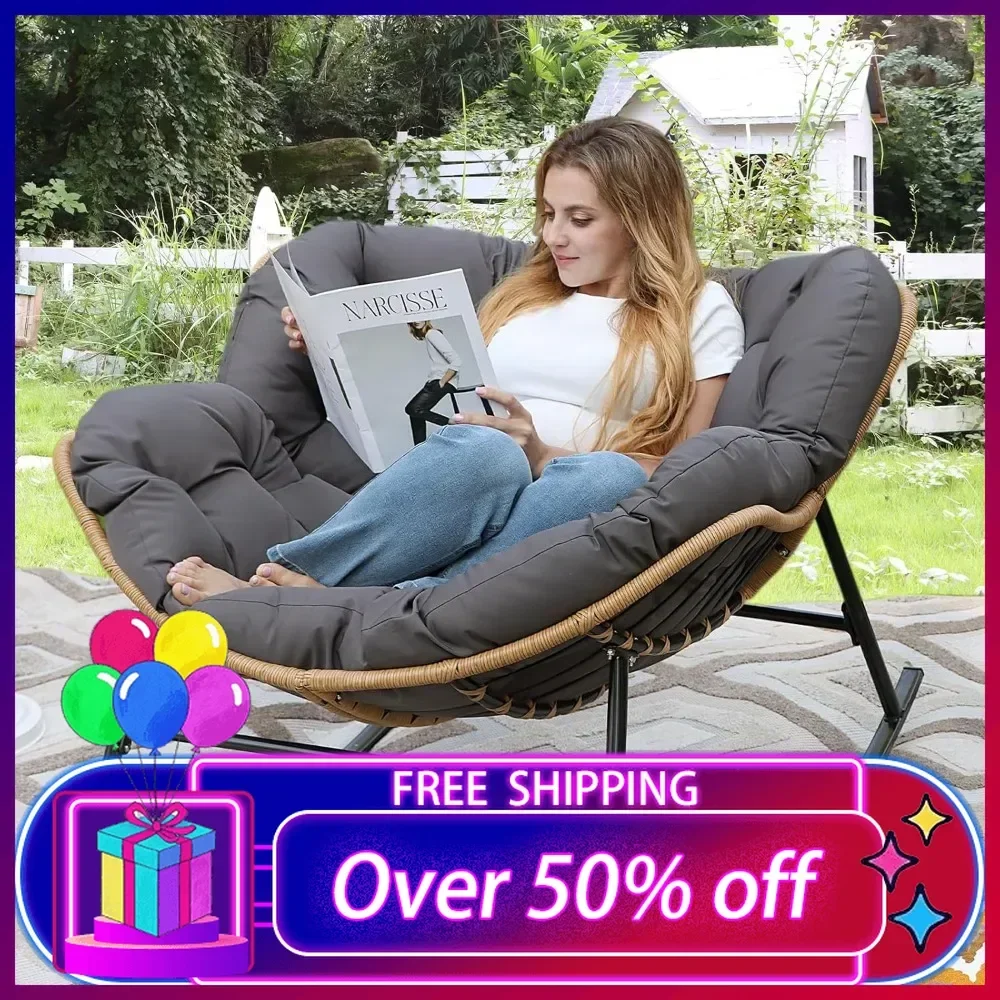 Large Papasan Rocking Chairs, Modern Indoor Outdoor Reading Lounge Chair with Cushion,Rattan Royal Egg Chair for anywhere