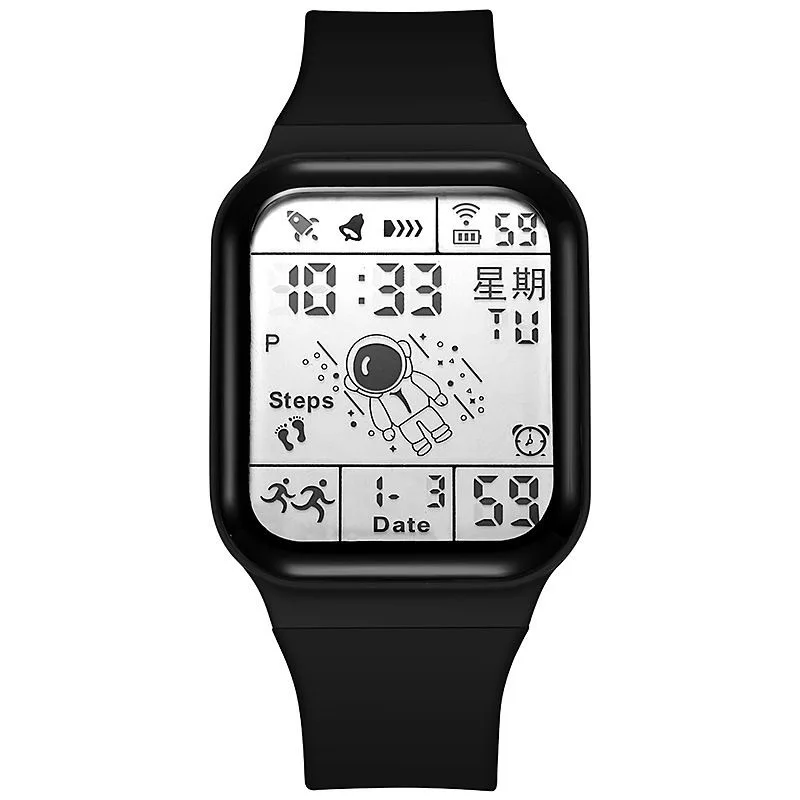 Квадратные часы астронавта для мужчин и женщин, детские электронные часы Cool Black Tech Smart Running