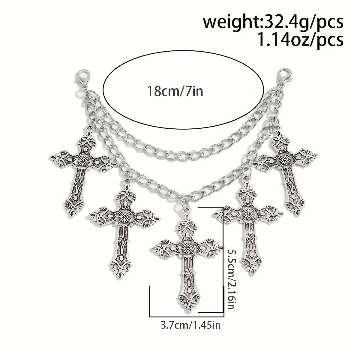 2Pcs Vintage Punk Cross Pendant Multi-layer Shoe Charms, For Daily Wear & Halloween Party